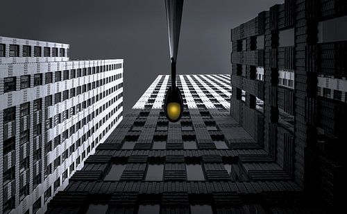 Architectuur Zuidas Amsterdam met straatverlichting