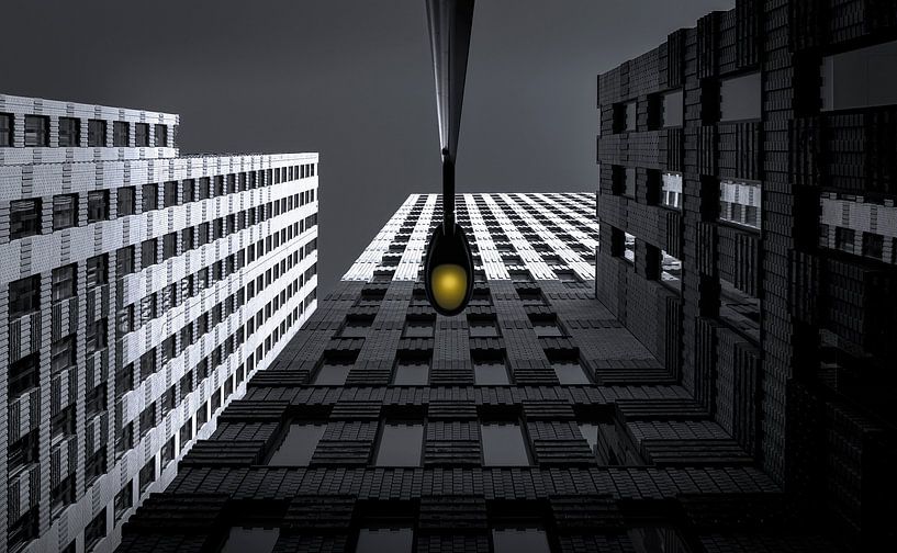 Architectuur Zuidas Amsterdam met straatverlichting van Wim Schuurmans