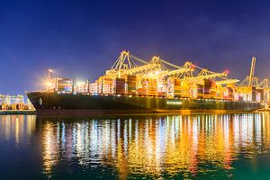 Container ship docked at the container terminal 