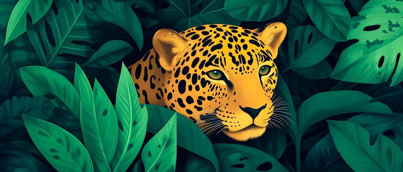 Leopard blickt aus grünem Dschungel hervor von Poster Art Shop