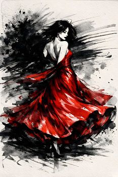 Kunstwerk: Elegante tanzende Frau im roten Kleid