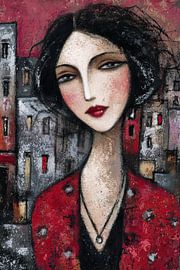 Porträt einer Frau mit rotem Mantel von Abstraktes Gemälde