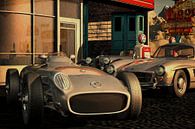 Mercedes W196 Silver Arrow 1954 with vintage cars Petrol station by Jan Keteleer thumbnail