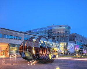 Einkaufszentrum City Palais am Koenig-Heinrich-Platz bei Abendd�mmerung, Duisburg, Ruhrgebiet, Nordr
