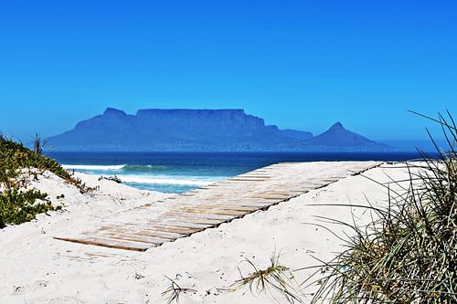 Sand dunes and Table Mountain in Cape Town