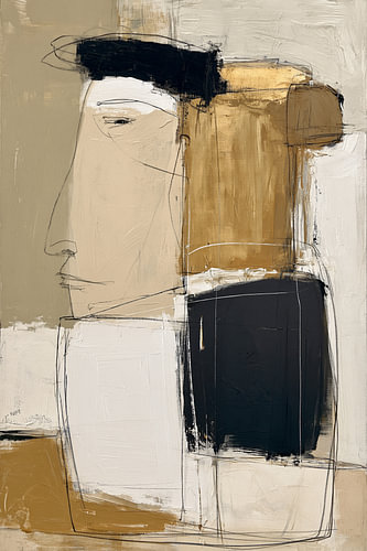 Framed in Stillness I - abstracte portret in zwart en goud