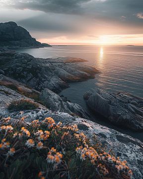 Herfstig archipellandschap bij zonsondergang van fernlichtsicht