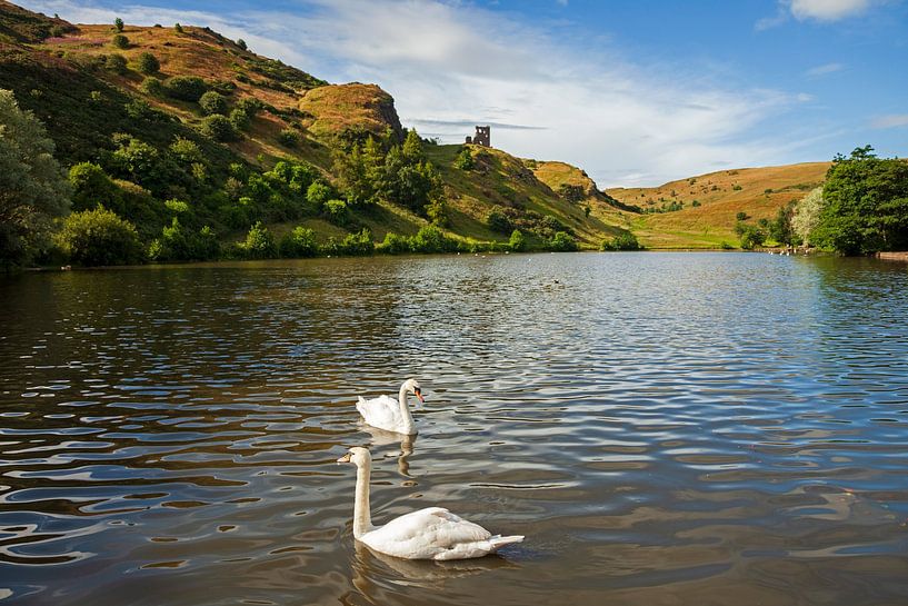 St Margaret's Loch mit Ruinen der St Anthony's Chapel im Hintergrund von Arch White