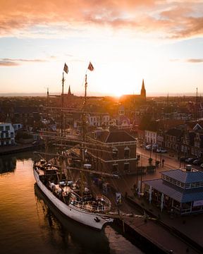 Bark Europa at sunrise in Harlingen by Ewold Kooistra