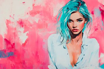 Portrait of a woman with a colourful background by Poster Art Shop