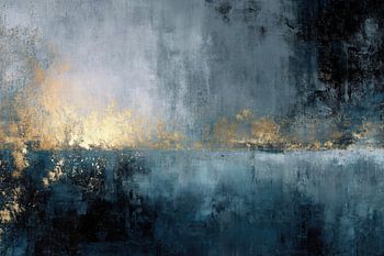 Abstract Schilderij - Blauw Goud Elegant en Diep