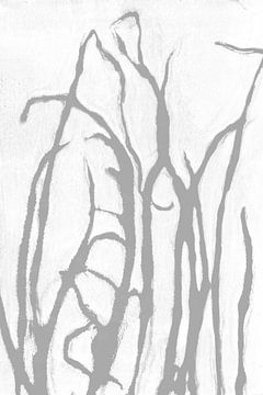 Graues Gras im Retrostil. Moderne botanische minimalistische Kunst in Grau und Weiß von Dina Dankers