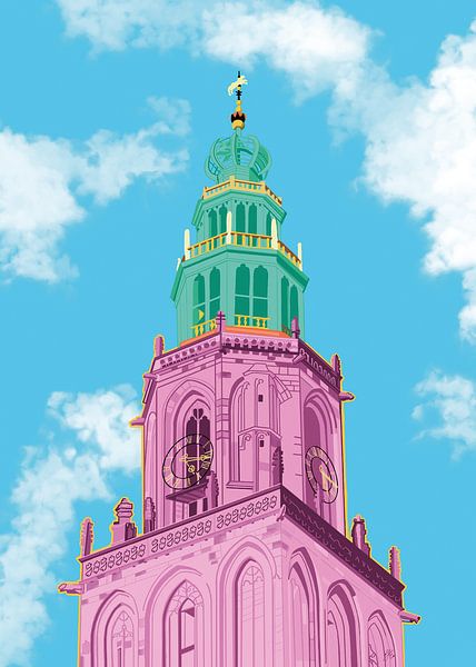 Martini tower Groningen with blue sky by Janet Edens