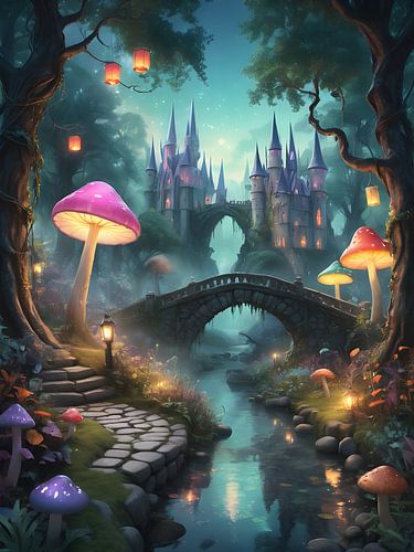 Kasteel in een bos vol magie en licht