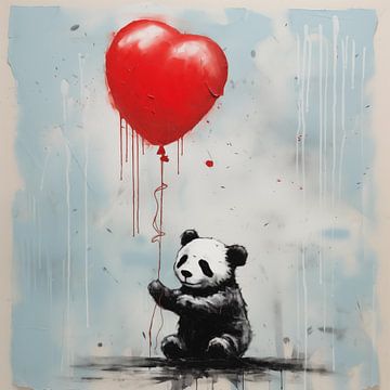 Panda met ballon blauw van TheXclusive Art