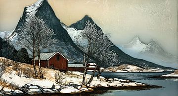 Lofoten Fjord in de winter van Nick Wendt