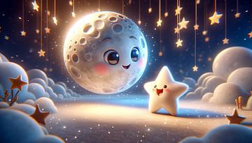Cosmic encounter - star meets moon face by artefacti