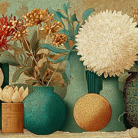 Modern Blooms and Unique Vases van Blikvanger Schilderijen