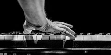 Keyboardist's hand pressing a key with his little finger only by Harrie Muis