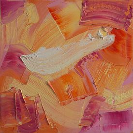 Abstraktes Ölgemälde, Orange, Gelb, Weiß, Rosa, Lila 