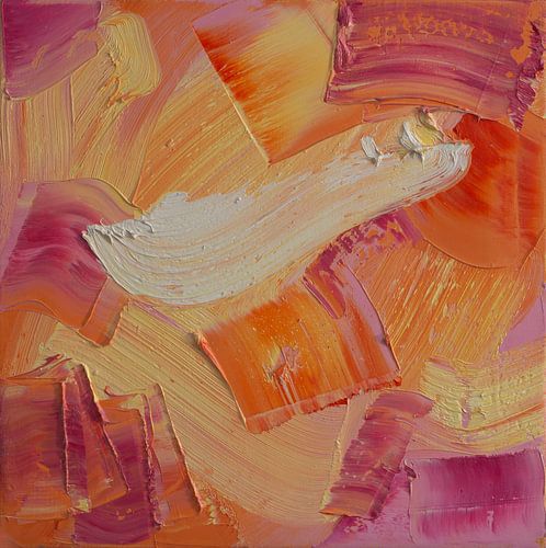 Abstract olieverfschilderij, Oranje, Geel, Wit, Roze, Paars 