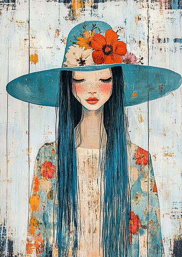 Vrouwen Hoed | Vrouw in Bloemige Kleding met Hoed