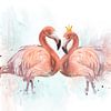 Flamingo echtpaar in aquarel van Teuni's Dreams of Reality
