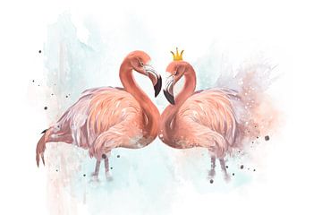 Flamingo echtpaar in aquarel van Teuni's Dreams of Reality