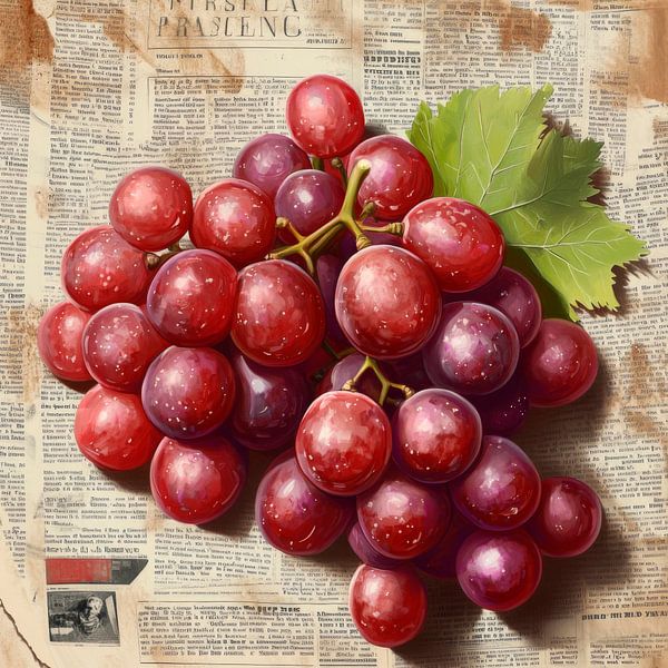 Juicy grapes on old pages by Poster Art Shop