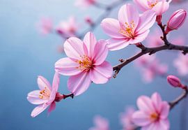 Rosa Blütenzweig mit Knospen und Blüten von Markus Gann