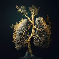 Symbiose, mens en natuur. Longen en boom. Zuurstof.