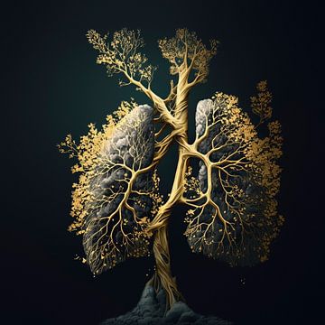 Symbiose, mens en natuur. Longen en boom. Zuurstof. van Anne Loos