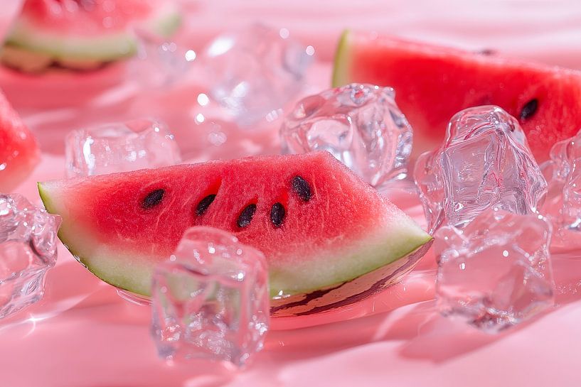 Saftige Wassermelonen mit Eiswürfeln von Poster Art Shop