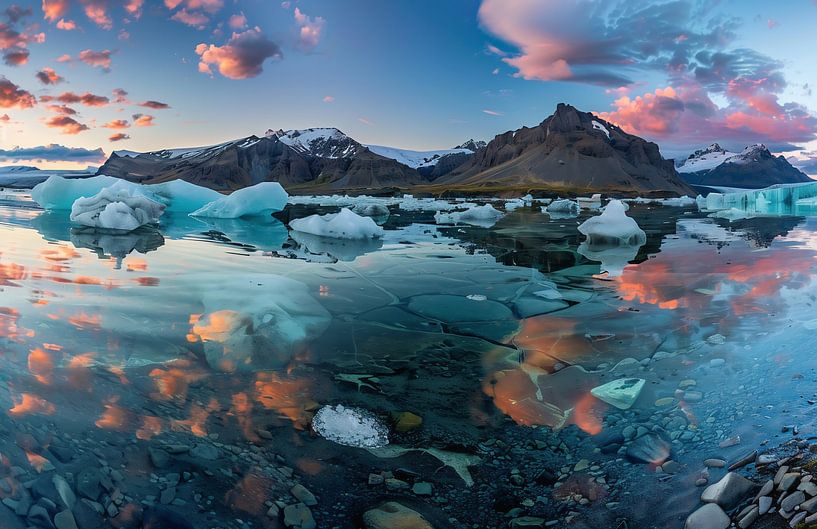 Besneeuwd landschap in de zonsondergang van fernlichtsicht