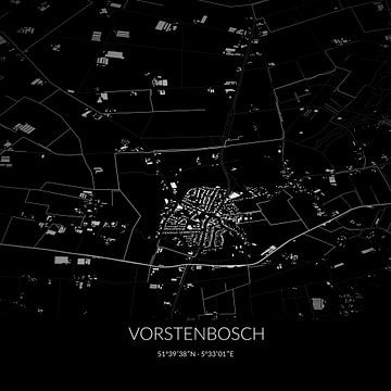 Zwart-witte landkaart van Vorstenbosch, Noord-Brabant. van Rezona