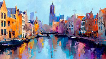 Bunte Kanalszene Utrecht - Impressionistische Art