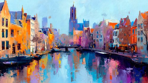Bunte Kanalszene Utrecht - Impressionistische Art