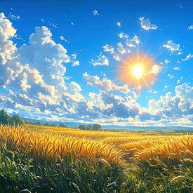 Goldene Felder unter einem strahlenden Himmel von Hikmah Hidahasbi