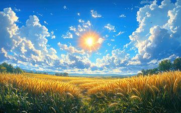 Goldene Felder unter einem strahlenden Himmel
