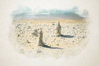 Pile of white stones on the beach in watercolour