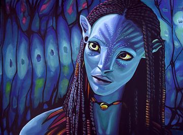 Zoe Saldana als Neytiri in Avatar schilderij