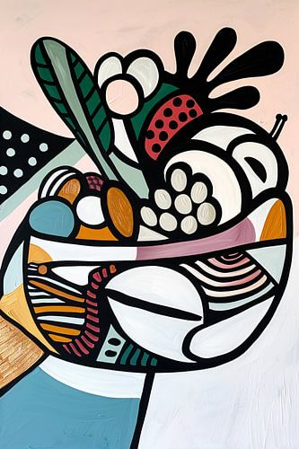 Kleurrijk kubistisch schilderij van fruit