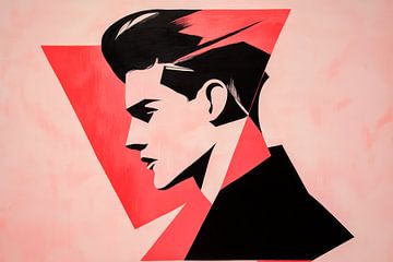 Krachtig profielportret in rood en zwart van Poster Art Shop
