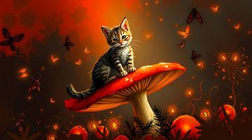 Cat on a mushroom