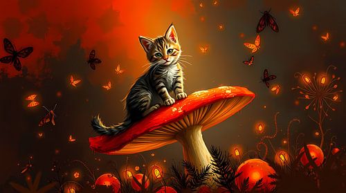 Cat on a mushroom