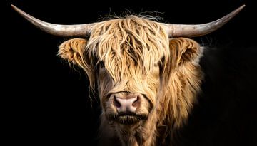 Schotse hooglander zwarte achtergrond van Emiel de Lange