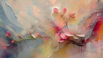 Mixed Media schilderij van een tak met appelbloesem van Studio Pieternel