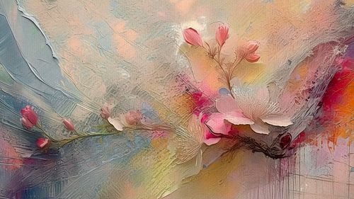 Mixed Media schilderij van een tak met appelbloesem