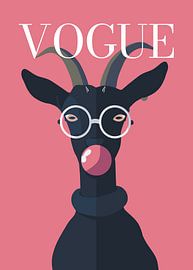 goat stylish wearing sunglasses blowing pink bubble gum vogue poster by Cross