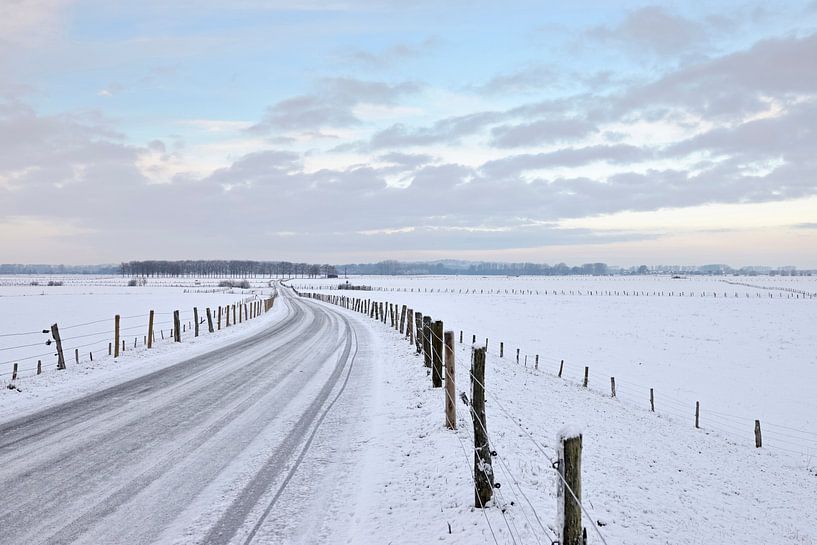 Winterstimmung, Blick über die Bislicher Insel, weite Wiesenlandschaft am Niederrhein, Nordrhein-Wes von wunderbare Erde